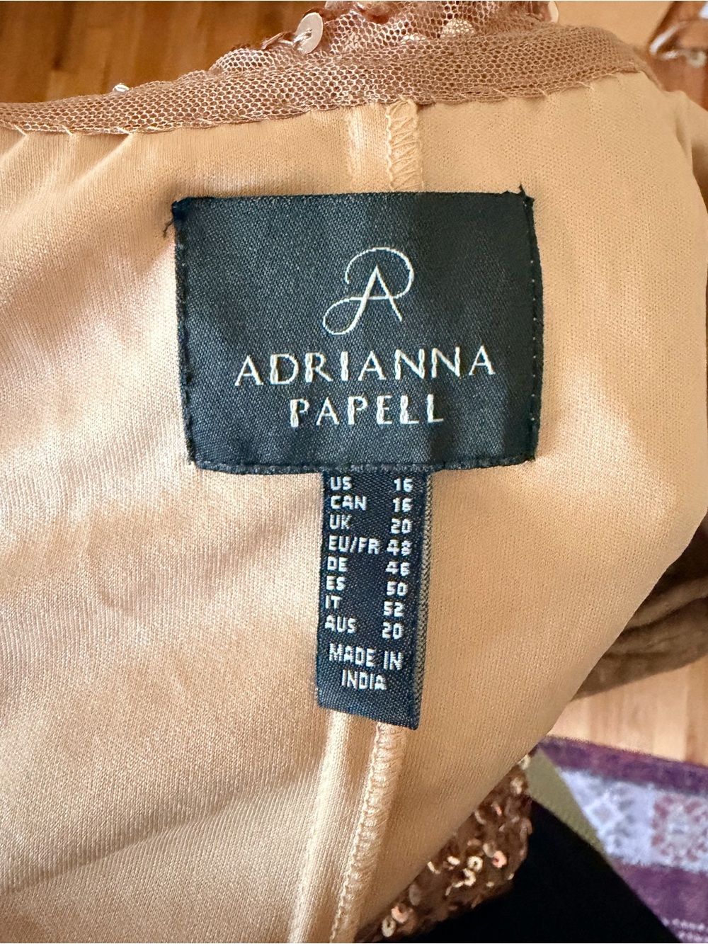 Adriana Papell Rose Gold Sequin Short Sleeve Evening Dress - Picture 7 of 7